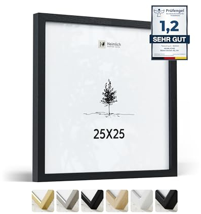 Heimlich® - Cornice - 25x25 cm, Legno di Ayous, Nero - Piccola cornice quadrata con copertura in foglio di plastica - Solo esposizione da parete