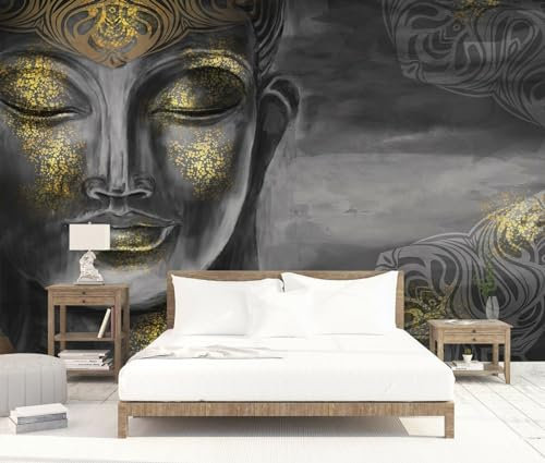 Wandbilder Wand Deko 3D-Buddha-Statue, Grau, 150 x 105 cm Wandaufkleber Kinderzimmer Wandsticker Wohnzimmer Sticker Hintergrund Wandbilder