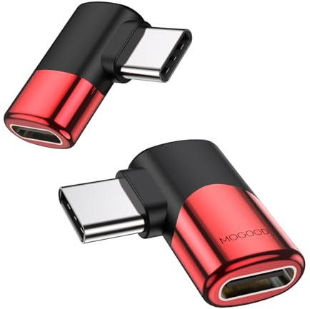 MOGOOD Adaptador USB-C 90° Macho-Hembra, USB4, 40Gbps, 100W, 8K, 2 Rojo | aleación zinc, ángulo recto, carga rápida, para MacBook, iPad, iPhone, Steam Deck, Switch, coche, casa, viaje, juegos