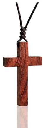 Holy Fringe Natural Walnut Wood Cross Necklace for Men & Women - Wood Cross Pendant Necklace for Car Mirror - Wooden Religious Pendant Jewelry (1.8” x 1.1”)