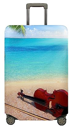 Surwin 3D Geigenmuster Reise Kofferschutzhülle Reisetasche Kofferbezug Elastisch Kofferhülle Gepäck Cover Waschbare Reisekoffer Hülle Schutz Bezug Schutzhülle (Blauer Strand,L (26-28 Zoll))
