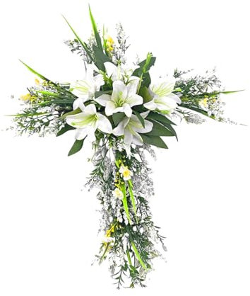harayaa Ostern Kreuz Form Lilie Kranz Hängende Dekoration Haustür Ornament Willkommen Zeichen Hause Künstliche Blume