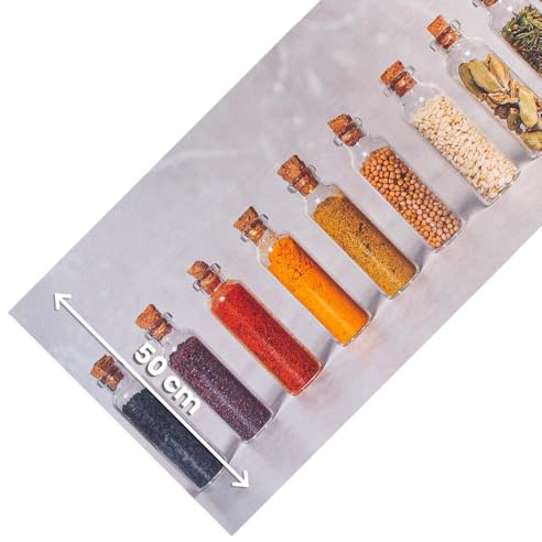 OLIVO.shop JOKE Küchenteppich rutschfest Waschbar Schmutzabweisender Gummiläufer Moderne Küche Läufer nach Maß (50x210 cm, KITCHEN BOTTLES)