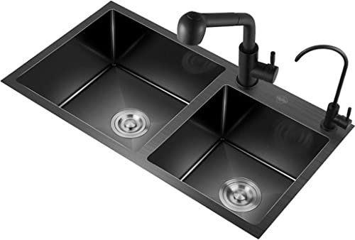 Waschbecken für Badezimmer, Küchenspüle, Zuhause, Esszimmer, großes Fassungsvermögen, Doppelwaschbecken, schwarz, rechteckig, eingebautes Waschbecken, Balkon, Wäschebecken (Farbe: Schwarz, G