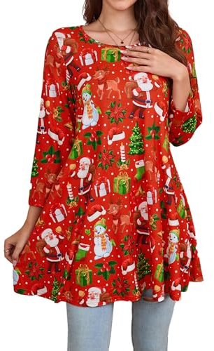 Enmain Damtunika, skjorta, långärmad/kortärmad blus, tunika, blommor, lång skjorta, ledig, elegant 3/4 ärmar rund hals, långärmad blus, tunika, toppar för kvinnor S–3XL, XXL