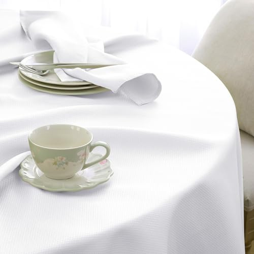 Softalker Tischdecken Rund 160 cm Weiße Tischdecke abwaschbar Jacquard-Geometrischem Wasserabweisend Tischwäsche Fleckschutz Tischtuch Table Cloth für Outdoor Garten Geburtstag Silvester Hochzeit