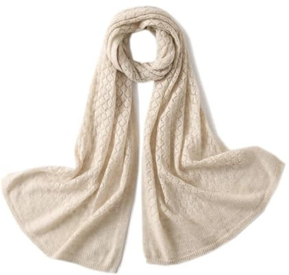 Winterschal für Damen, Kaschmir-Schal, einfarbig, Poncho, ausgehöhlt, gestrickt, beige, One size