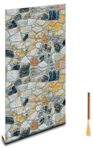 Oufdj-iPro Papier peint en pierre - 44.5x1200CM Papier peint autocollant en vinyle - Brique rouge - Décoration murale imperméable - Rouleau de marque-pages en bois exquis