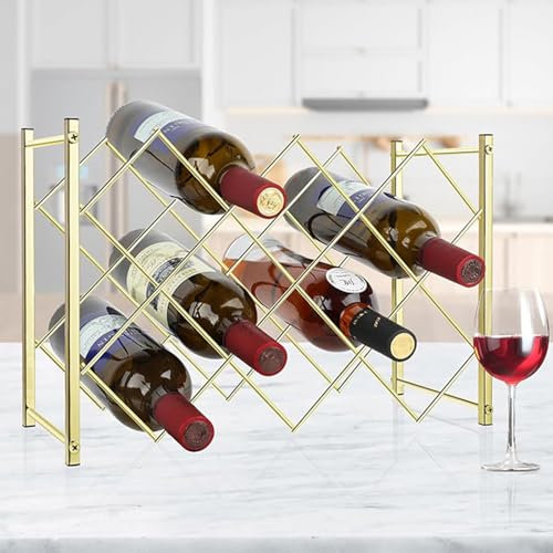 RUYICZB Weinregal Für Den Tisch, Modernes Schwarzes Weinregal Metall Für 10 Flaschen 4-Stufiges Weinregal Klein Flaschenregal Für Tisch, Schrank & Speisekammer Keine Montage Erforderlich,Gold