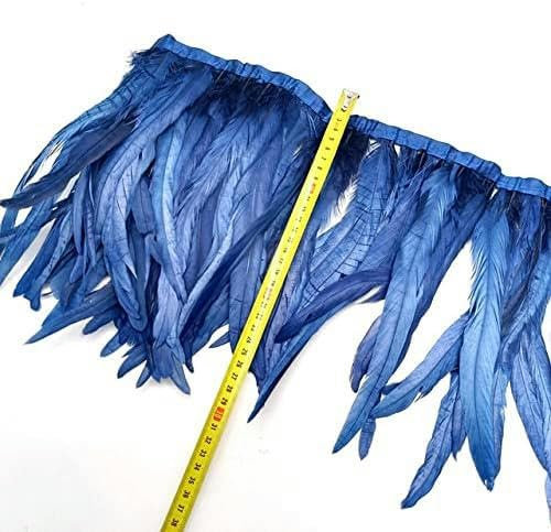 2 Meter Hahnenschwanzfedern-Besatz für Kleider, Handarbeitszubehör, DIY-Federfedern, Weihnachten, für Handarbeitsdekoration, tibetische blaue Feder, 2 Meter