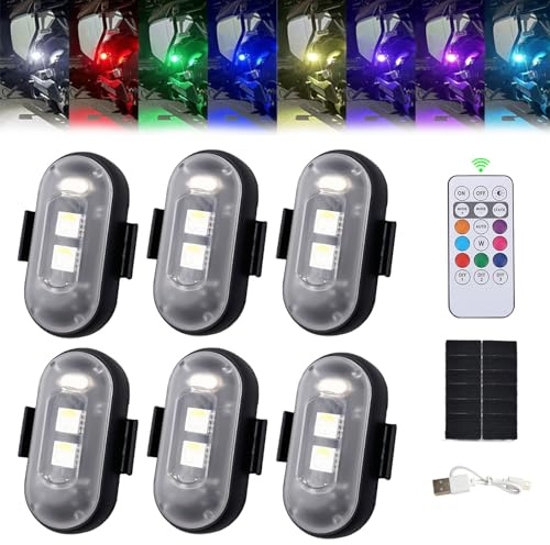 Hehuo Summer Interior Car LED Light with Wireless Remote Control - 8 Colors USB Charging Waterproof Anti-Collision Strobe Warning Light (6Pcs)