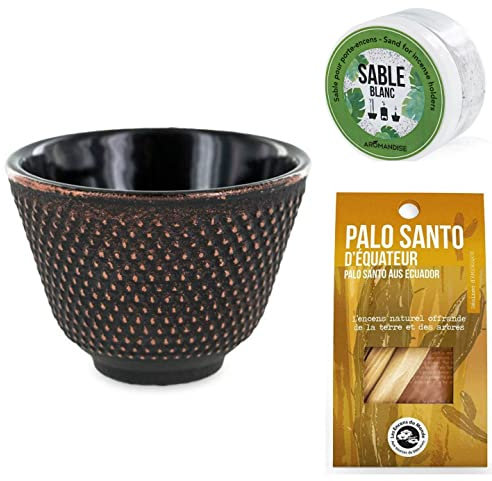 Porte-encens coupelle Noir et Doré + Sable Blanc + Bâtonnets Palo Santo