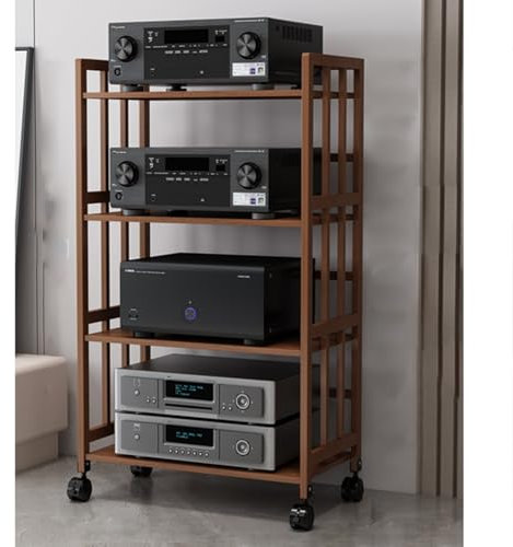 4Tier Media Storage Cabinet for Living Room Corner Shelf AV Stand for Electronics Gaming Room Record Player AV Receiver Audio Component Stand Ideal for Music Studio