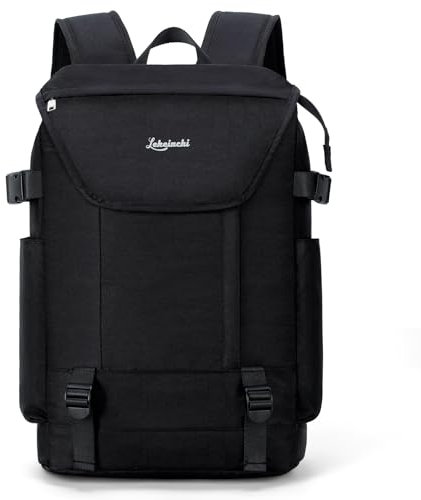 Lekeinchi Rucksack Damen Herren, Stylischer Laptop Schulrucksack Wasserdicht mit 15.6 Zoll Laptopfach, Leichter Elegant Tagesrucksack Reiserucksack für Uni Schule, Arbeit, Freizeit, Reisen-Schwarz