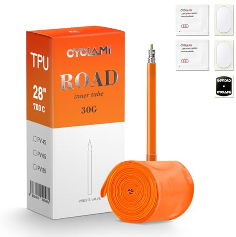CYCLAMI TPU Schlauch Rennrad 28 Zoll 700C 30g Kompatibel mit 700 x18/23/25/28/30/32C - Fahrradschlauch 28 Zoll Presta Ventil 45/65/85mm
