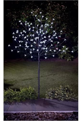 Kiswa collection 4 FT Cherry Blossom Tree Outdoor Decorations for Garden 128 LED Solar Powered Garden Lights Tree Ornaments for Home Decor Display Indoor (4ft 128 LED White Lights, 4 FT)