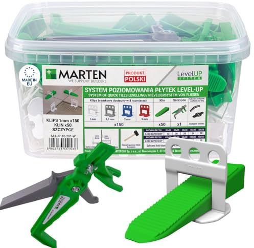MARTEN Level UP - Set di sistema di livellamento per piastrelle – Supporto per posa con distanziatori e cunei per piastrelle – Set iniziale per un perfetto allineamento delle fughe 1-3 mm – Spessore