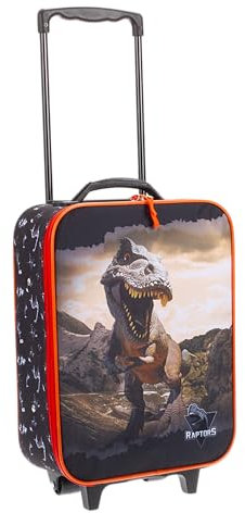 Fabrizio Kindertrolly Jungen Kinder Reise Trolly Kindergepäck Kinderkoffer Spielkoffer Handgepäck Kabinengepäck Trolley Dino T-Rex Dinosaurier 20582-0102 Schwarz Rot + Elefant