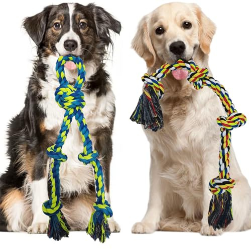 TUAHOO 2 Pack Dog Rope Toys for Large Medium Aggressive Chewers, Nearly Indestructible Dog Toy for Tug of War, Tough Chew Rope for Teeth Cleaning, Interactive Toy for Boredom, Pulling