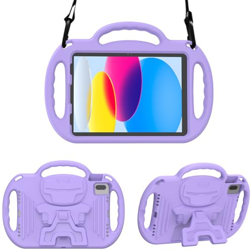 Surom Case for iPad A16 11th Gen 11 2025/10th Gen 10.9 2022, Lilac | Kids Case for Air 11 M3/M2 2025/2024, 5th/4th Gen 10.9 2022/2020 & Pro 11, with Shoulder Strap Handles Stand
