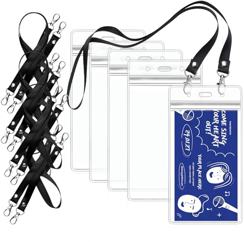 BEIMEIII 5 Stück Ausweishülle mit Band Konzertkarten Aufbewahrung Ausweishülle Vertikal Transparent Hülle Fahrzeugschein für JGA V ip Ausweis Messeausweise Fahrkartenhülle 10,2 x 20,4 cm