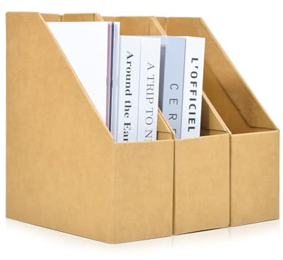 Marte Vanci Magazine File Holder Cardboard A4 Document File Folder Organiser with Labels Foldable Storage Rack for Office Home School Desk Shelf Paperwork Stationery Book Organisation 3 Pack