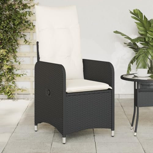 XINCXIN Gartensessel Verstellbar, Korbsessel Gartensessel Terrassenstühle Gartenstühle Geeignet für Balcony Outdoor Pool Terrace mit Kissen Schwarz Poly Rattan