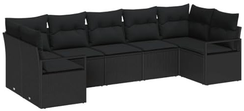 vidaXL 7-delat trädgårdsoff-set med kuddar Svart Poly Rattan