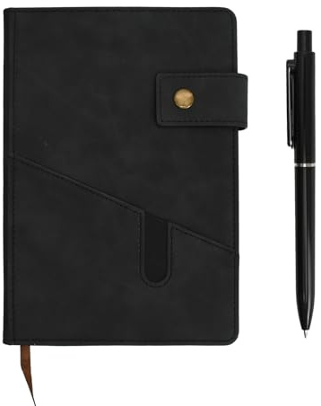 Godneei Notizbuch Leder A5 Liniert, Notizheft A5 mit Stift, Schwarzes Notizbuch für Erwachsene, Tagebuch für Erwachsene mit 100g Papier, Notizblock für Büro, Schule und Alltag