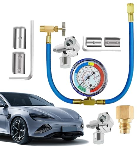 Weqizuerqi Kit de recharge de climatisation pour voiture | Kit de remplissage de liquide frigorigène de voiture, valve de recharge, kit de tuyau pour réfrigérant, atelier et entretien saisonnier