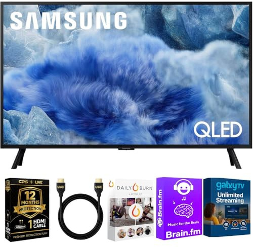 Samsung 55-Inch Q8F QLED 4K Smart TV, Quantum Dot, HDR+, 144Hz VRR, Slim Metal Design, Voice Remote, Includes 1-Year Warranty, AUX HDMI Cable & Streaming Bundle