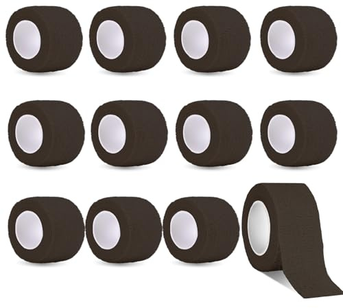 12 Rollen Selbstklebender Verband 0.5 x 4.5, Elastischer Binden Verband, Selbstklebende Bandagen für Sport, Haftbandage für Sport, Finger, Knöchel, Gelenke (Schwarz)