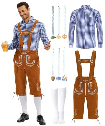 Velmawig Erwachsene Oktoberfest Kostüm Outfits Herren Männer Bayerische Lustige Kostüme Set für Halloween Party Bierfest Blau VL050XL