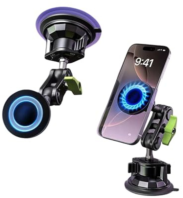 EMEBAY Magnetisk Telefonhållare för Bilar - Aluminiumlegering, Värmetålig Bilhållare för Instrumentpanel/Vindruta, Magnetisk telefon bilhållare för Smartphones/Kameror, Stabil, 360° Antiskakning