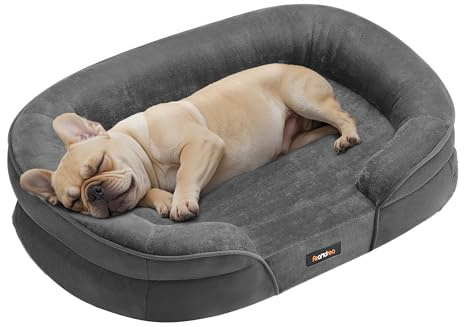 Feandrea Cama para Perros Medianos, 76 x 51 x 18 cm, Ortopédica, Espuma de Nido de Abeja, Forro Repelente al Agua, Bordes Elevados, Funda Extraíble y Lavable, Gris Pizarra PGW281GN01