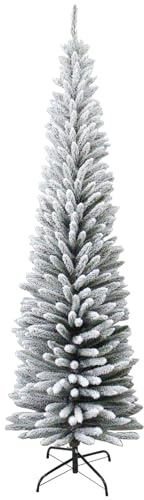 Belfoyer Albero di Natale Slim Verde Innevato 210cm | 800 Punte | Albero Natalizio Artificiale a Matita con Base in Metallo