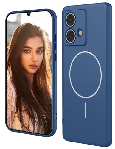 HAOYE Funda Magnética para Motorola Moto Edge 40 Neo Compatible con MagSafe, Carcasa de Silicona Líquida con Forro de Microfibra, Bumper Antigolpes - Azul
