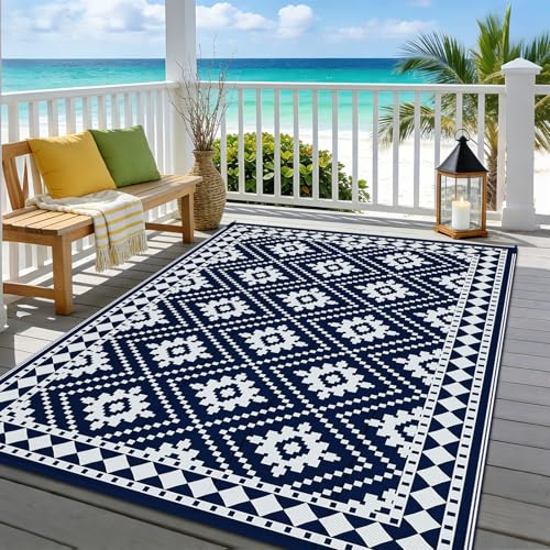 Enyhom Alfombra para exterior resistente a la intemperie, de plástico reciclado, para exterior (diamante gris azulado, 240 x 300 cm)