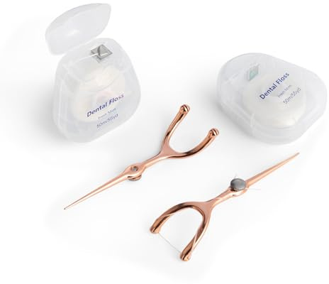 Set di 2 set di filo interdentale in acciaio inox, 50 m/rotolo ciascuno con plettri sostituibili, porta stuzzicadenti per casa/viaggio