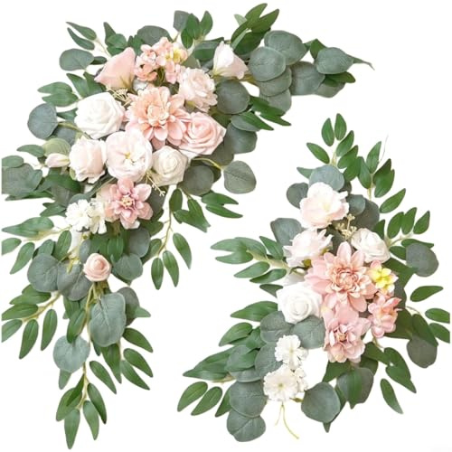 Entgoinggo Fiori ad arco nuziali, 2 ghirlande di fiori artificiali, festoni di fiori artificiali, in schiuma di seta realistica, composizione floreale per cerimonie (rosa)