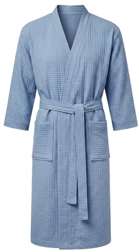 AUYAO Peignoir de Bain Homme et Femme, Peignoir Léger et Doux, Robe de Chambre avec Poches, Ceinture, Sortie de Bain Gaufré Homme, Vêtements de Nuit pour Hommes