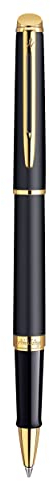 Waterman Hémisphère Tintenroller | Mattschwarz mit Goldzierteile | feine Spitze | Schwarze Tinte | Geschenkbox