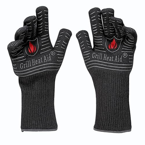 932° Ultra Extreme Hitze Grill Handschuhe für Raucher, Backofen & Outdoor Grill - Kevlar Nomex BAU (Large - Extra Large, Blau) (Large to X-Large, Black)