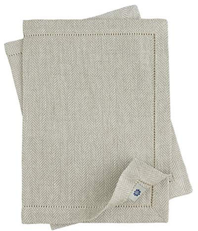Linen & Cotton Hochwertig Tischsets Platzsets Stoff Herringbone Muster Oxford - 100% Leinen, Natur Beige (30 x 44cm, 2 Stück) Festlich Elegant Tisch Matten für Weihnachten Fest Restaurant Hotel Cafe