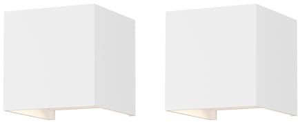 Klighten 2 Stück Außenlampe Auf und ab Einstellbarer Lichtstrahl, Weiß | Wasserdicht IP65, Naturweiß 4000K, 12W Wandleuchten Innen/Außen, Aluminium Außenwandleuchte für Garten, Eingang, Wohnzimmer