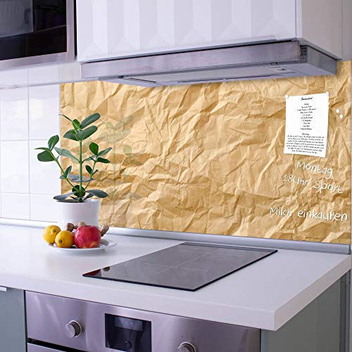 banjado Küchenrückwand Glas ohne Bohren 100x50cm – Glasrückwand Küche mit Motiv Knüllpapier/Spritzschutz Küchenrückwand Glas/selbstklebende Küchenrückwand Platte - magnetisch & beschreibbar