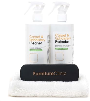Furniture Clinic Kit per la Cura/Include: 500 ml Detergente, 500 ml Protettore, panno in microfibra e spazzola per la pulizia per l'uso su abbigliamento, moquette, tappezzeria