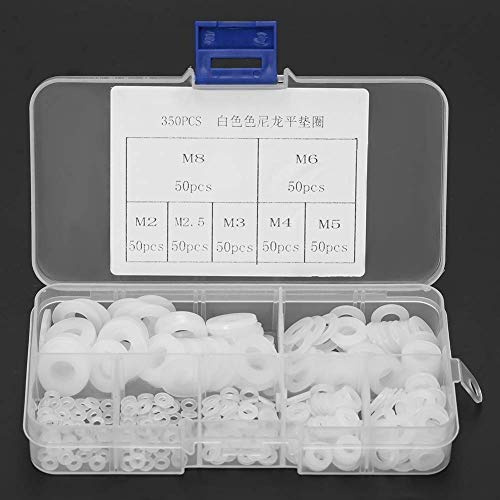 350 Stück ße Nylon-Washer, flache runde Unterlegscheibe, Dichtungsringe M2-M8 Set, Sortimentsbox mit Aufbewahrungskiste