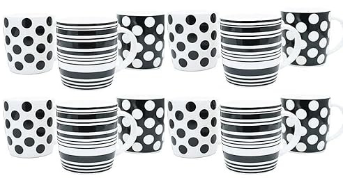Fixtures Black & White Spotted/Striped 12oz Basic Mugs {12 Mugs Per Pack}
