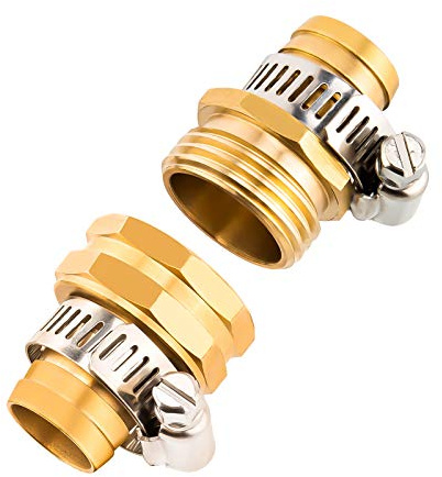 SAVITA 2 Sets 3/4 Inch Brass Garden Hose Repair Kit,Hose Mender End Female and Male Hose Connector with 4 Pieces Stainless Steel Clamp